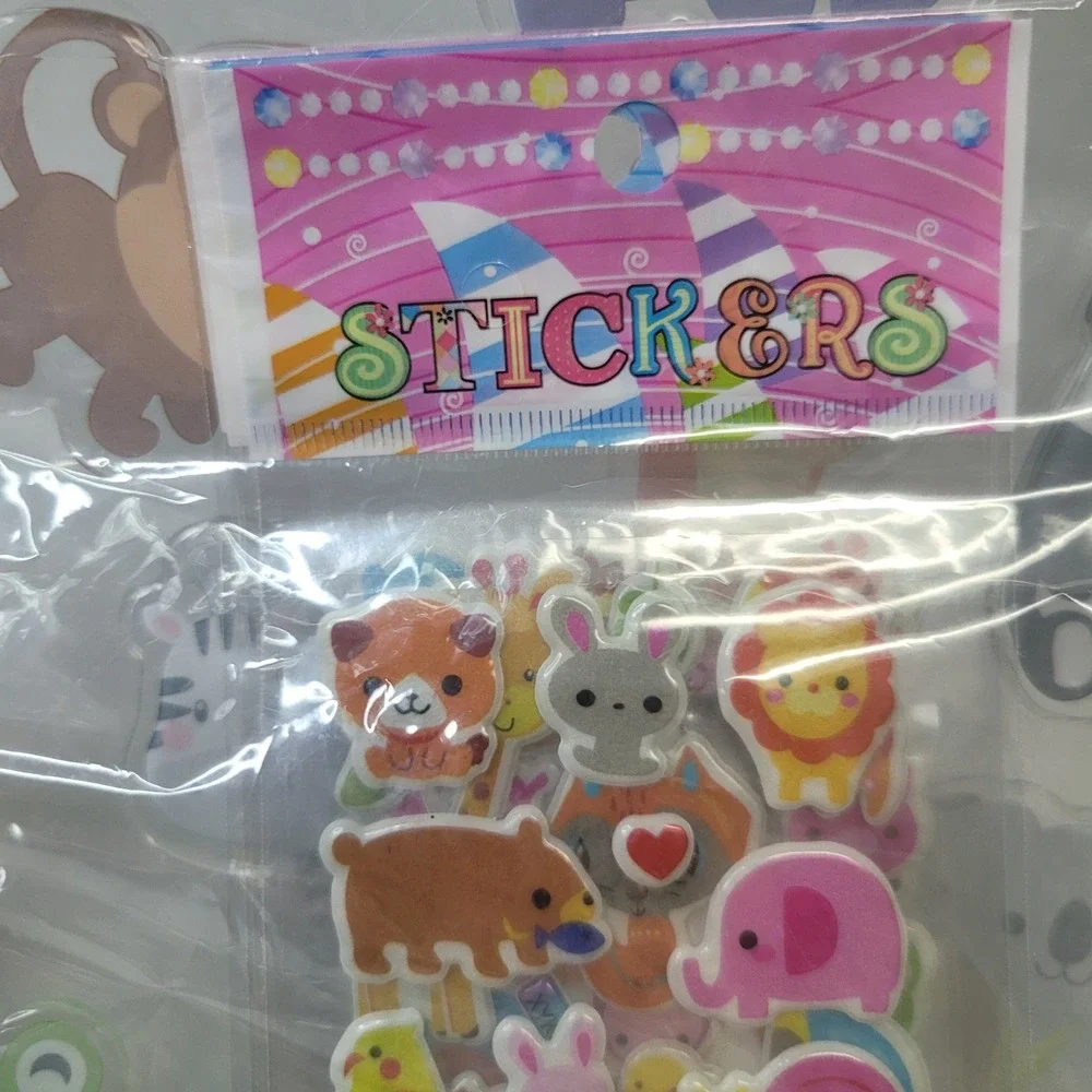 Jungle Gel Animal Party Decorations Supplies Safari Puffy Zoo Stickers Set‎ New